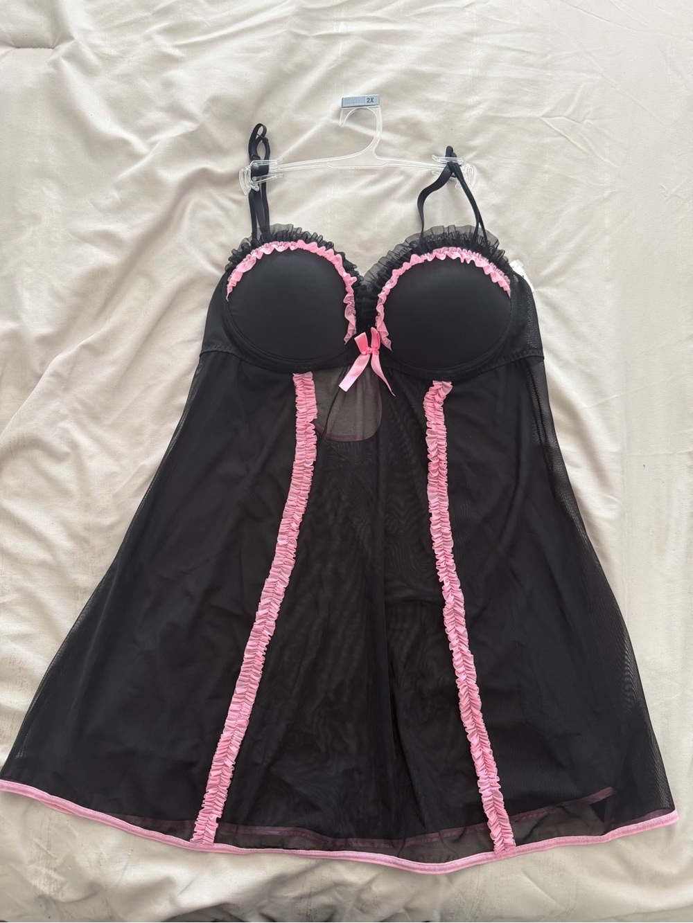 Black & Pink Babydoll Chemise Lingerie with Ruffle Trim